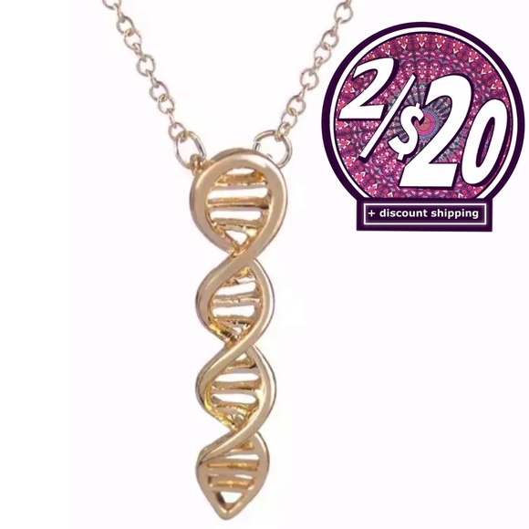1 LEFT‼️ 2/$20 NEW Gold DNA Helix Necklace Pendant + Chain - Picture 1 of 11